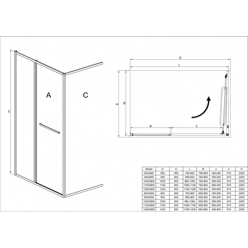 Καμπίνα Ντους με Συρόμενη Πόρτα Interceramic Graziana Matte Black 80x200cm